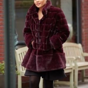 New w tags Deep Wine Coat Luxe Faux Fur